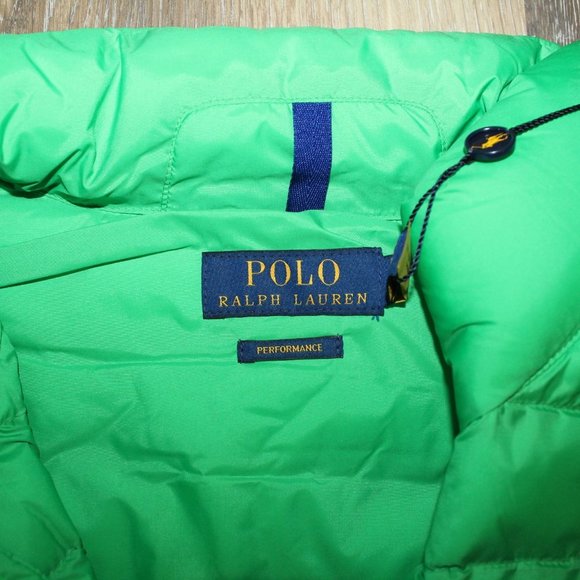 NWT POLO RALPH LAUREN MEN'S PACKABLE DOWN VEST NEON GREEN NAVY BLUE $240 - Picture 8 of 9